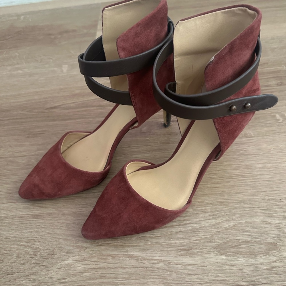 Joe's Jeans Maroon Suede Heels with Dark Brown Straps